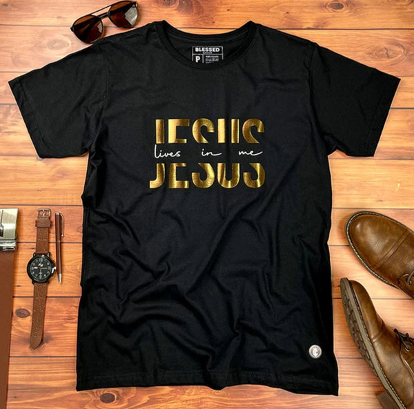 Camiseta Masculina Preta Jesus Lives in