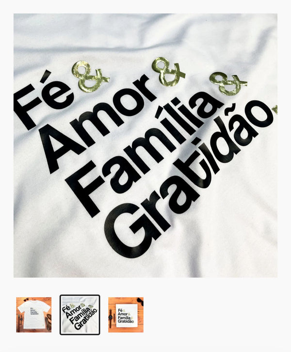 Camiseta Masculina Branca Fé & Amor Dourado